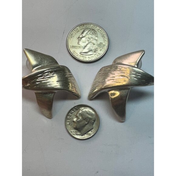 Estate Aires 925 Sterling Silver Abstract Wave Stud Earrings 1.49" EZ Backs - Picture 6 of 8